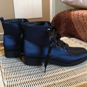 Dirty Laundry Blue Satin Combat Boots/Booties